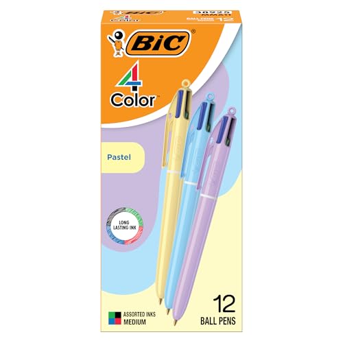 BIC 4 farbige Pastell-Kugelschreiber, mittlere Spitze (1,0 mm), verschiedene Farben, 12 Stück von BIC