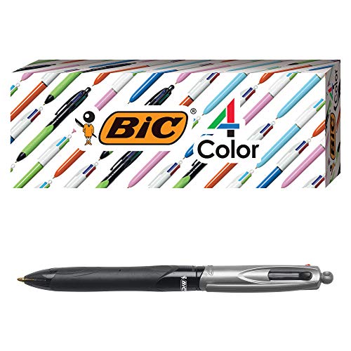 BIC Kugelschreiber mit 4-farbigem Griff, blauer Schaft, mittlere Spitze (1 mm), verschiedene Tinten, 3 Stück von BIC