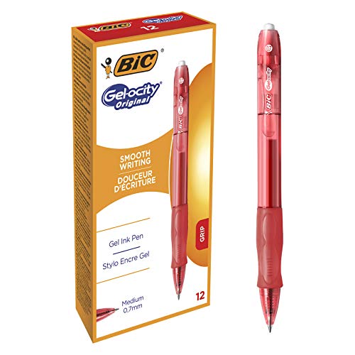 BIC Gel-ocity Original Gel-Roller, Medium, 12er Set in Rot, Tintenroller mit gummierter Griff-Fläche, schnelltrocknend von BIC