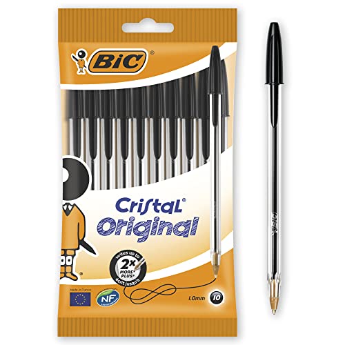 BIC Kugelschreiber Set Cristal Original, in Schwarz, Strichstärke 0,4 mm, 10er Pack, Ideal für das Büro, das Home Office oder die Schule von BIC