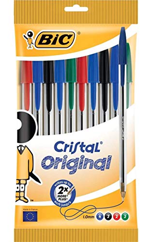 BIC 830865 Stick Ballpoint Pen schwarz, blau, grün, rot 10pezzo (I) Kugelschreiber von BIC