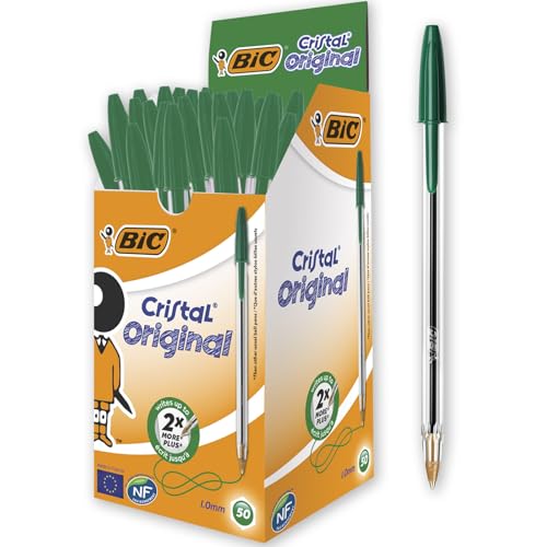 BIC 8373629 Kugelschreiber Cristal Medium, 50 Kulis in Grün fürs Büro, Strichstärke 0,4 mm, Dokumentenecht, 1 Stück (50er Pack) von BIC