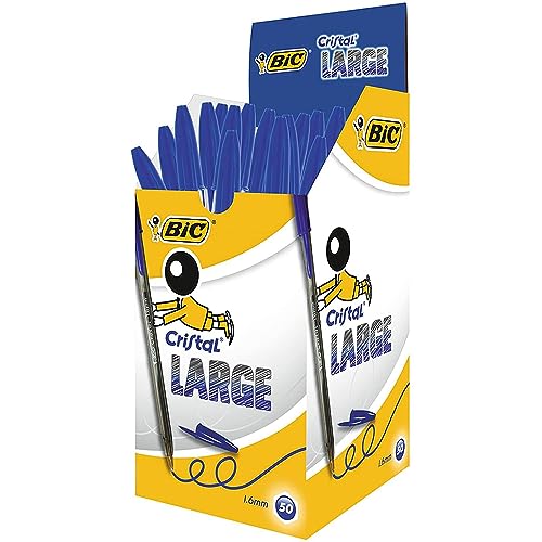 BIC 880656 Kugelschreiber Cristal large – 50 Kulis in Blau – Strichstärke 0,6 mm - breit – Dokumentenecht von BIC