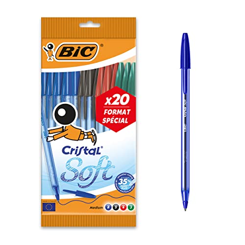 BIC 921213 Cristal Soft Kugelschreiber, mittlere Spitze (1,2 mm) – verschiedene Farben, 20 Stück von BIC