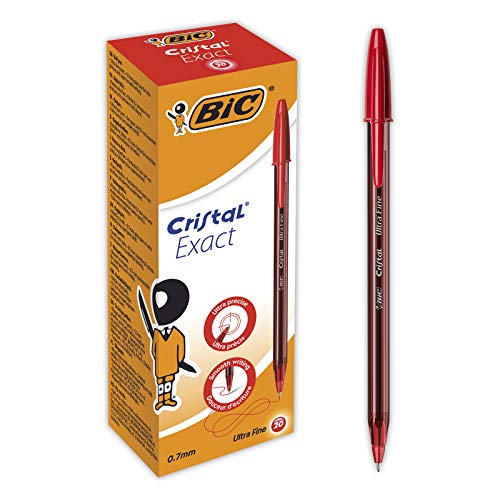 BIC 992604 Cristal Exact Kugelschreiber mit dünner Spitze (0,7 mm) – Rot, 20er Box von BIC