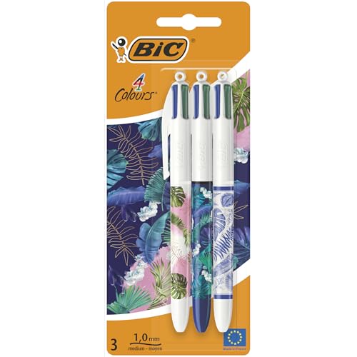 BIC BOTANICAL Kugelschreiber, einziehbar, mittlere Spitze, verschiedene Dekorationen, 4 Farben von BIC