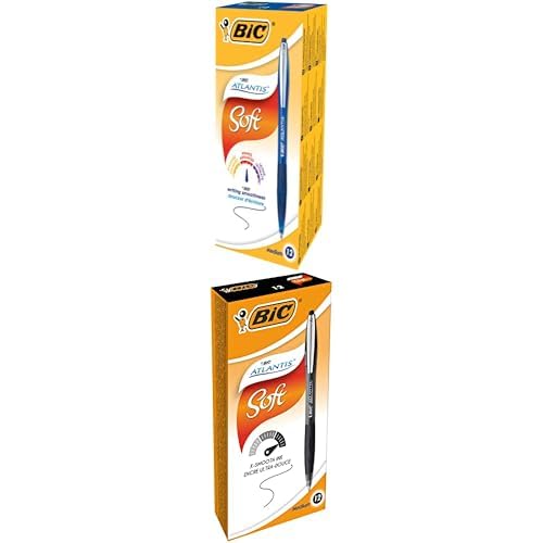 BIC Bundle Kugelschreiber Atlantis Soft, Strichstärke 0.4 mm, nachfüllbar, 12x Blau und 12x Schwarz, Ideal für das Büro, das Home Office oder die Schule von BIC