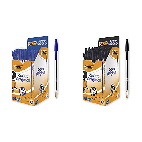 BIC Bundle Kugelschreiber Cristal Original, in Schwarz und Blau, Strichstärke 0,4 mm, 2x 50er Pack, Ideal für das Büro, das Home Office oder die Schule von BIC