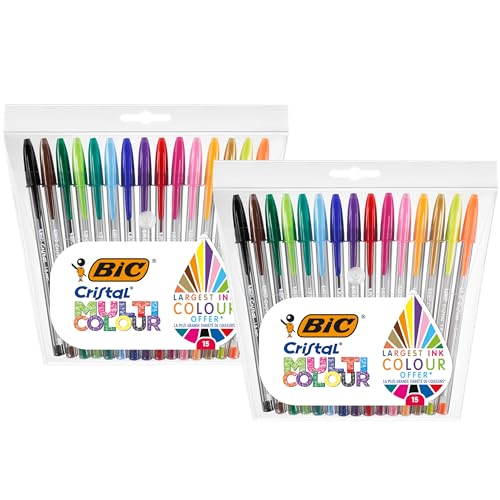 BIC Cristal Multicolour Kugelschreiber mit breiter Spitze - mehrfarbig, 2x 15er Pack (30 Stück) von BIC