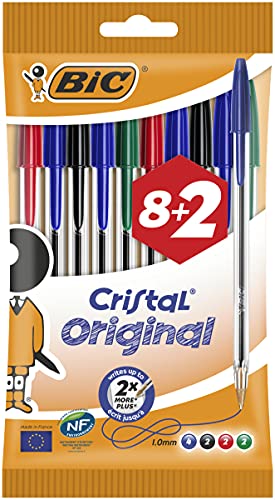 BIC Cristal Original Kugelschreiber, bequeme Kugelschreiber, mittlere Spitze (1,0 mm), verschiedene Farben, 10 Stück von BIC