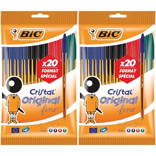 BIC Cristal Original Kugelschreiber, feine Spitze (0,8 mm), 20 Stück (Packung mit 2) von BIC