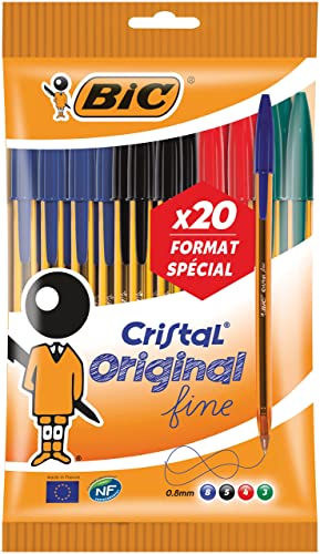 BIC Cristal Original Kugelschreiber, feine Spitze (0,8 mm), 20 Stück von BIC