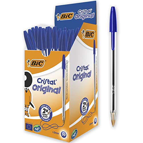 BIC Cristal Original Kugelschreiber, mittlere Spitze (1,0 mm), blaue Tinte, 50 St ck von BIC