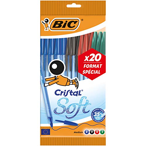 BIC Cristal Soft Kugelschreiber, 4 Farben, 20 Stück von BIC