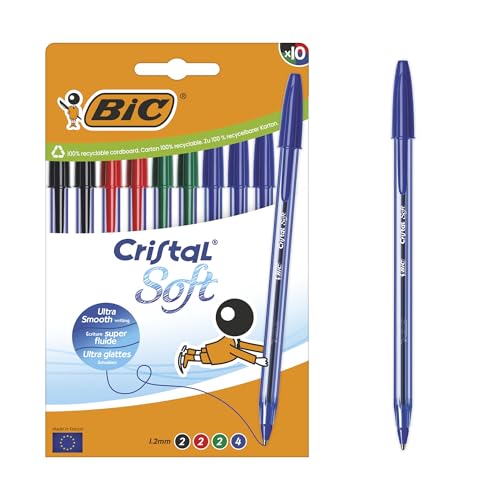 BIC Cristal Soft Kugelschreiber mit mittlerer Spitze (1,2 mm) und Softline Tinte – verschiedene Farben, Kartonschachtel à 10 von BIC