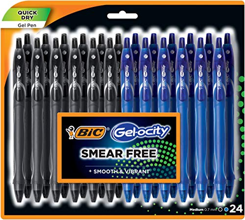 BIC Gel-ocity Quick Dry (DRIES UP TO 3X FASTER) Bulk 24 Pack Of 12 Black And 12 Blue Ink Pens, Smear Free, Retractable Gel Pens, Medium Point 0.7mm, Pens For Taking Notes For Adults Women & Men. von BIC