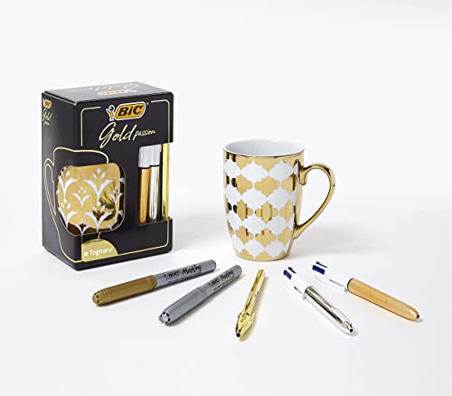 BIC Gold Passion Schreibwarenset, 1 Kugelschreiber Cristal Original Shine, 2 Kugelschreiber 4 Farben Shine und Party, 2 unverwischbare BIC Intensity Marker von BIC Cristal