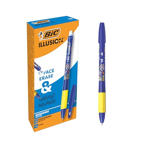 BIC Illusion Radierbare und nachfüllbare Kugelschreiber, mittlere Spitze (0,7 mm), blaue Tinte, 12 Stück von BIC