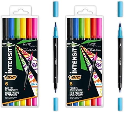 BIC Intensity Filzstifte Set, Dual Tip Brush Pen zum Malen in 6 verschiedenen Farben, mit dicker und dünner Spitze (Packung mit 2) von BIC