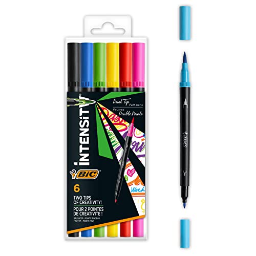 BIC Intensity Filzstifte Set, Dual Tip Brush Pen zum Malen in 6 verschiedenen Farben, mit dicker und dünner Spitze von BIC