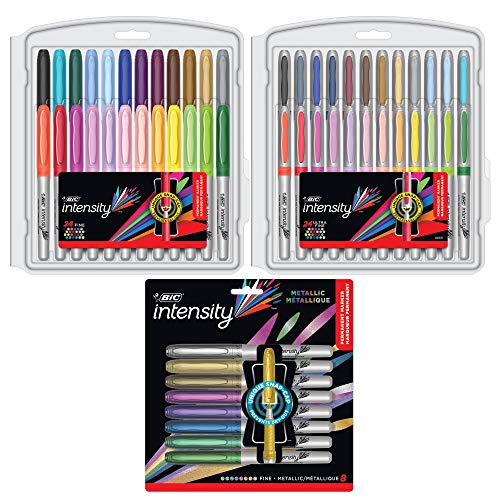 BIC Intensity Permanentmarker, verschiedene feine/ultrafeine Spitzen, verschiedene modische und metallische Farben, 56 Stück von BIC