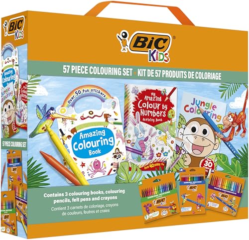 BIC Kids Stifte Set mit Malbuch: 18 Buntstifte, 18 Filzstifte, 18 Malkreiden, 3 Malbücher und 50 Sticker von BIC