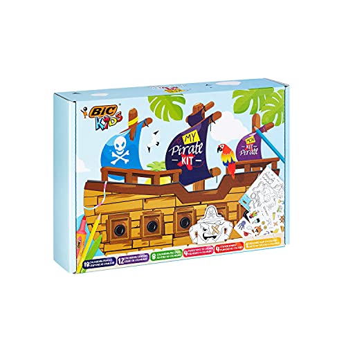 BIC Kids Stifte Set: 18 Buntstifte, 8 Filzstifte, 12 Malkreiden, Sticker und Ausmalfiguren, My Pirate Kit von BIC