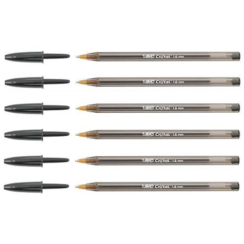 BIC Kristall-Kugelschreiber, groß, 1,6 mm, Schwarz, 6 Stück von BIC