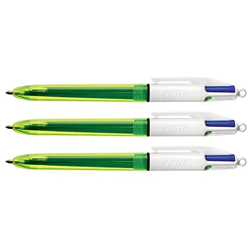 BIC Kugelschreiber, einziehbar, 4 Farben, 3 Stück, Schwarz, Rot, Grün + 1 Neon von BIC