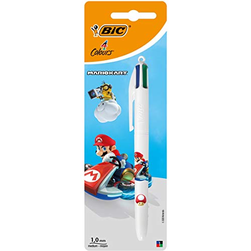 BIC Kugelschreiber, einziehbar, mittlere Spitze, 4 Farben, Mario Kart, zufällige Farbauswahl von BIC