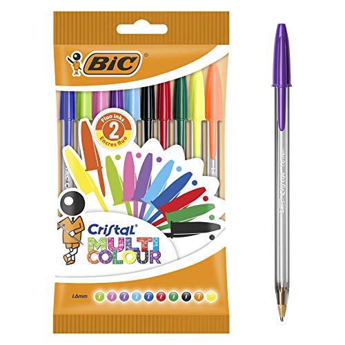 BIC Kugelschreiber Cristal Multicolor - Kugelschreiber Set (mit 10 verschiedenen Farben für Büro, Schule und Alltag) 1 Beutel mit 10 Stück von BIC