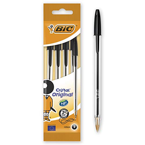 BIC Kugelschreiber Cristal Original, in Schwarz, Strichstärke: 0,4 mm, 4er Pack, Ideal für das Büro, das Home Office oder die Schule, 1 Stück (4er Pack) von BIC