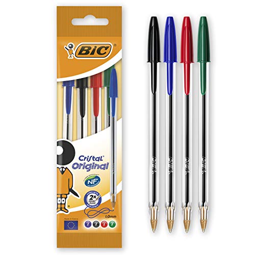 BIC Kugelschreiber Cristal Original (Strichstärke: 0,32 mm und Kugeldurchmesser: 1,0 mm) Beutel à 4 Stück, sortiert von BIC