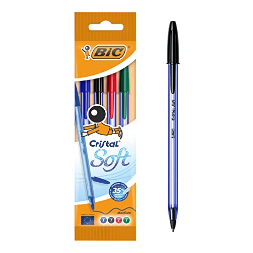 BIC Kugelschreiber Cristal Soft (0.35 mm) Beutel à 4 Stück, sortiert von BIC