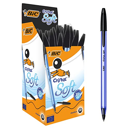 BIC Kugelschreiber Cristal Soft – 50 Kulis in Schwarz – Strichstärke 0,45 mm – Dokumentenecht von BIC