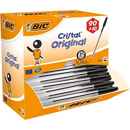 BIC Kugelschreiber Cristal Original, in Schwarz, Strichstärke 0,4 mm, 100er Pack, Ideal für das Büro, das Home Office oder die Schule von BIC