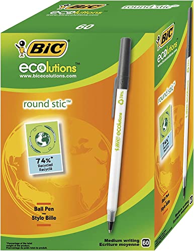 BIC Deutschland 893239 Kugelschreiber ECOlutions round stic, 1,0 mm, 60er Packung, schwarz von BIC