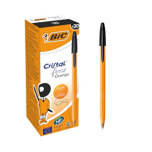 BIC Kugelschreiber Orange fine/ 20 Kulis in Schwarz – Strichstärke 0,35 mm - fein – Dokumentenecht von BIC