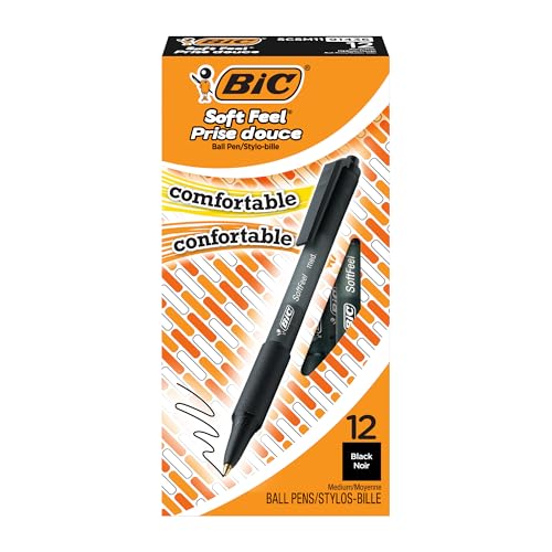 BIC Kugelschreiber Set Soft Feel Clic Grip, in Schwarz, Strichstärke 1.0 mm, 12er Pack, Ideal für das Büro, das Home Office oder die Schule von BIC