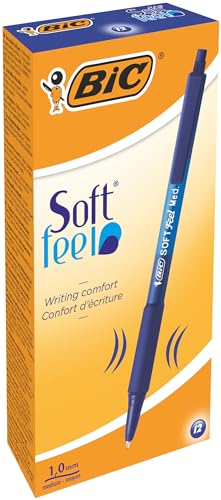 BIC Kugelschreiber Set Soft Feel Grip, 1,0 mm Kugeldurchmesser für medium Strichstärke 0,4 mm, Blau, 12er Pack von BIC