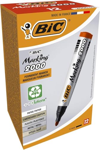 BIC Marking 2000 Permanent Marker, in Rot, 12er Pack, Wasserfester Stift auch für Karton, Plastik und Holz, mit Rundspitze, Strichstärke: 1,7 mm von BIC