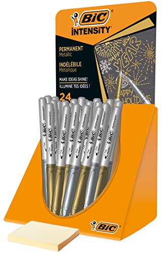 BIC Intensity Marker, 24er Pack in den Metallicfarben gold und silber, Strichstärke: 0.8 mm, mit gummierter Griffzone von BIC