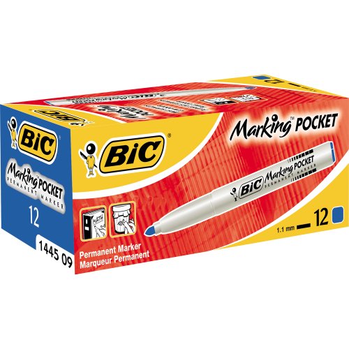 BIC Marking Fine 1445 06 - Permanentmarker, 1,1 mm, Blau, 12er Pack von BIC