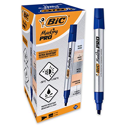 BIC Marking Pro Permanent-Marker mit Keilspitze - Blau, 12er Pack von BIC