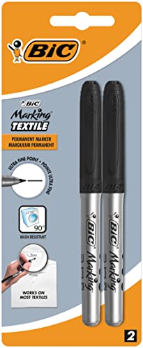 BIC Marking Textilmarker Ultra Fine, Permanent Marker in schwarz, 2er Pack, Strichstärke 0.9 mm, Tinte auf Alkoholbasis von BIC