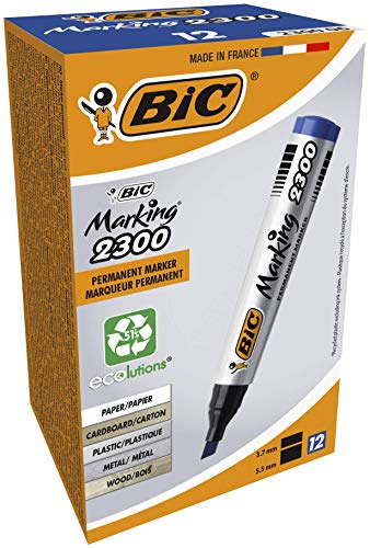 BIC Permanent Marker Marking 2300 ECOlutions. Keilspitze, 3,7 bis 5,5 mm, Schachtel à 12 Stück, blau von BIC