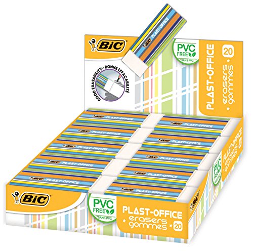 BIC Radierer PLAST-OFFICE, Kunststoff ohne PVC, mit Schutzhülle, Displaybox à 20 Stück von BIC