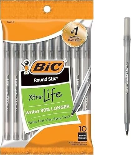 BIC Round Stic Xtra Life Kugelschreiber, mittlere Spitze (1,0 mm), 10 Stück, Nr. 1 verkaufter Kugelschreiber (12 Stück, insgesamt 120 Stück) von BIC