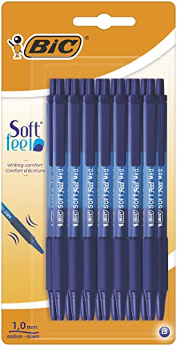 BIC Soft Feel Click Grip Kugelschreiber, 1,0 mm Druckspitze, Soft-Touch-Gummigriff, Blau, 15 Stück von BIC