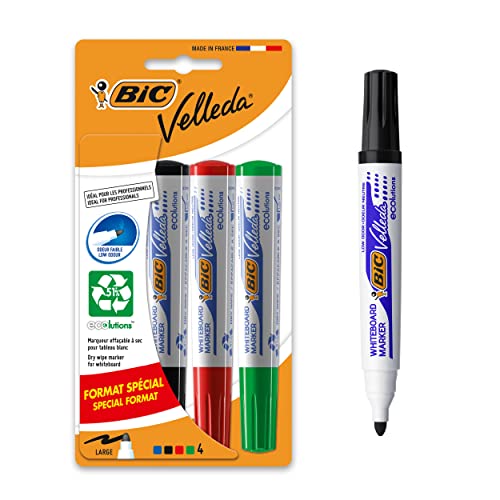 BIC Velleda 1741 Filzstift Pack 4 Marker Hat Trocken abwischbar Rundspitze farblich sortiert von BIC